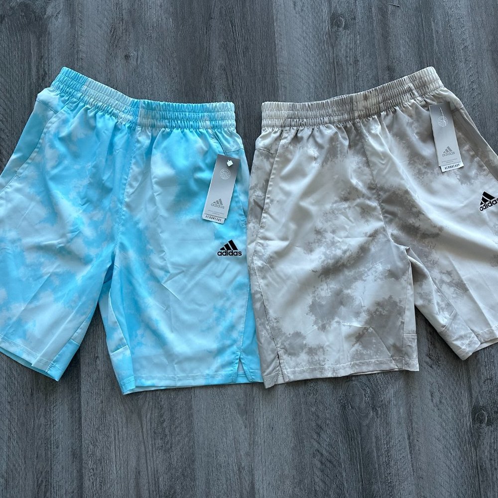 NWT Lot X 2 Adidas Boys' Axis Shorts - L, Blue, Cream, Aeroready, Tie Dye, NEW